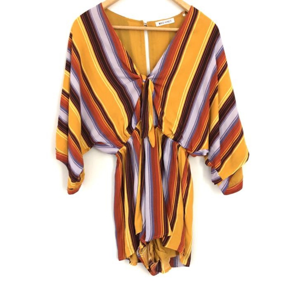 WILD HONEY COLORFUL STRIPE TIE FRONT ROMPER